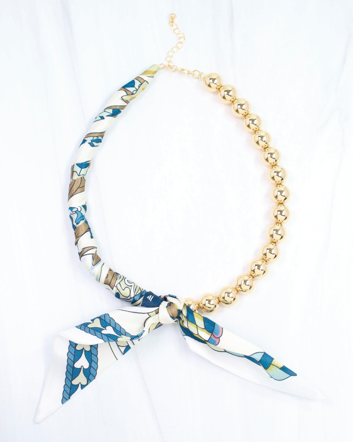 Vivian Beaded Scarf Collar Necklace Blue Multi