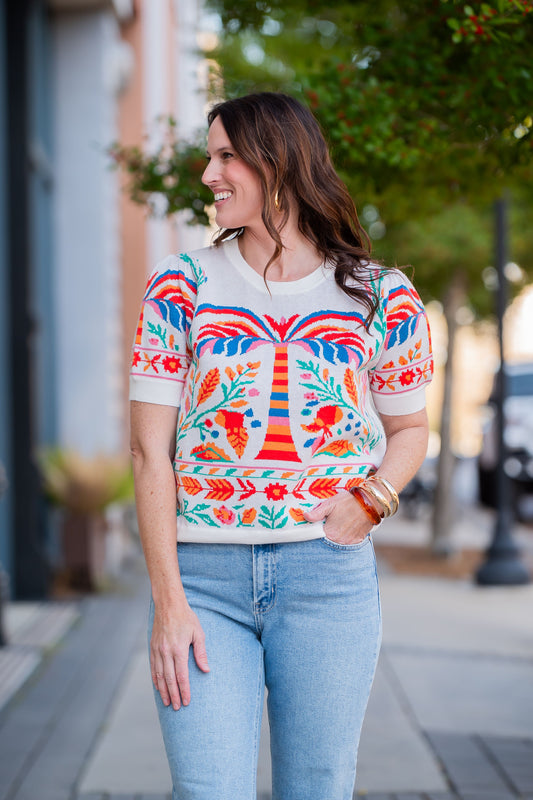Tabatha Short Sleeve Tropical Sweater