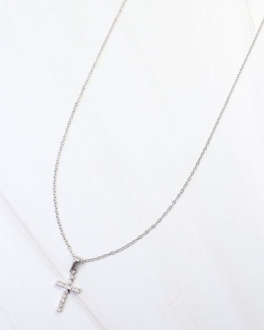Brooklyn CZ Cross Necklace WP Silver