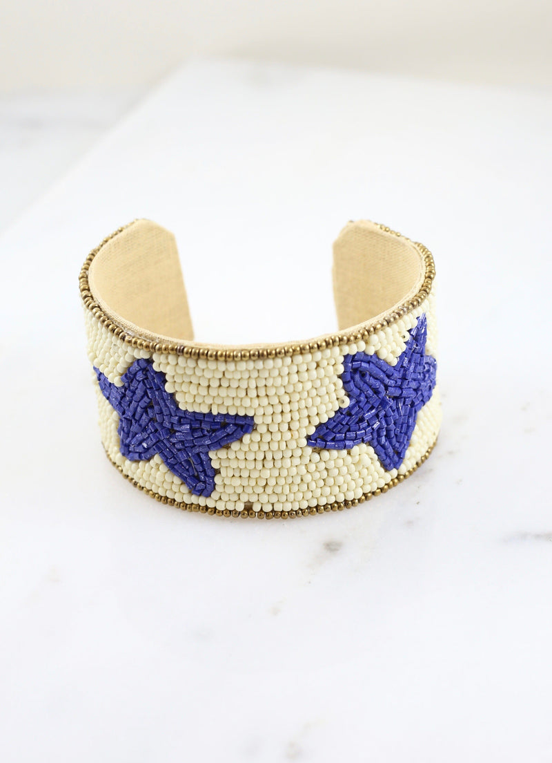 All Star Blue Beaded Cuff Bracelet - Caroline Hill