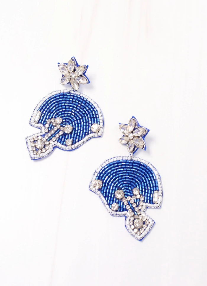 Beaded Football Helmet Earring BLUE WHITE - Caroline Hill