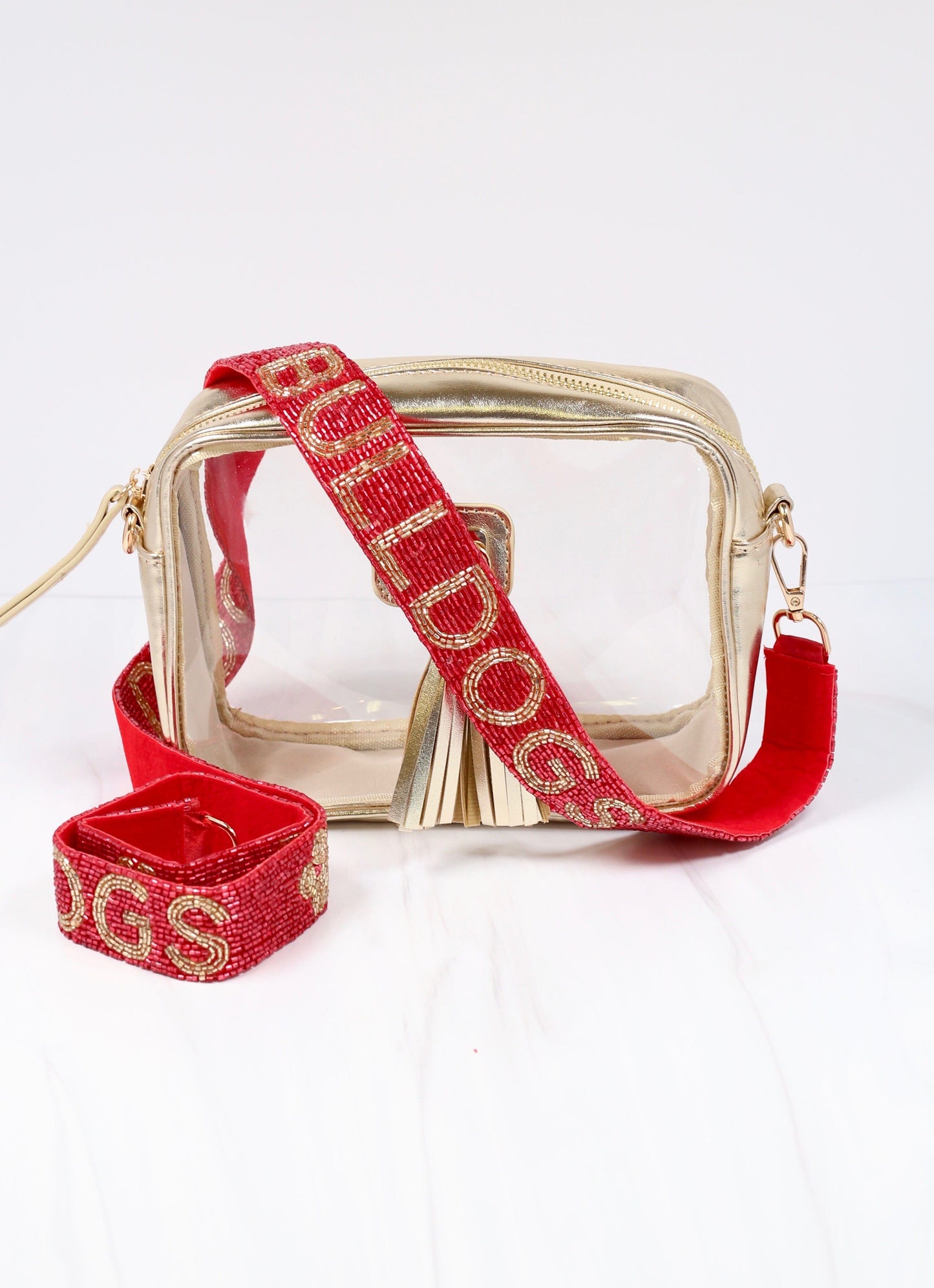 Bulldogs Red Beaded Crossbody Strap - Caroline Hill