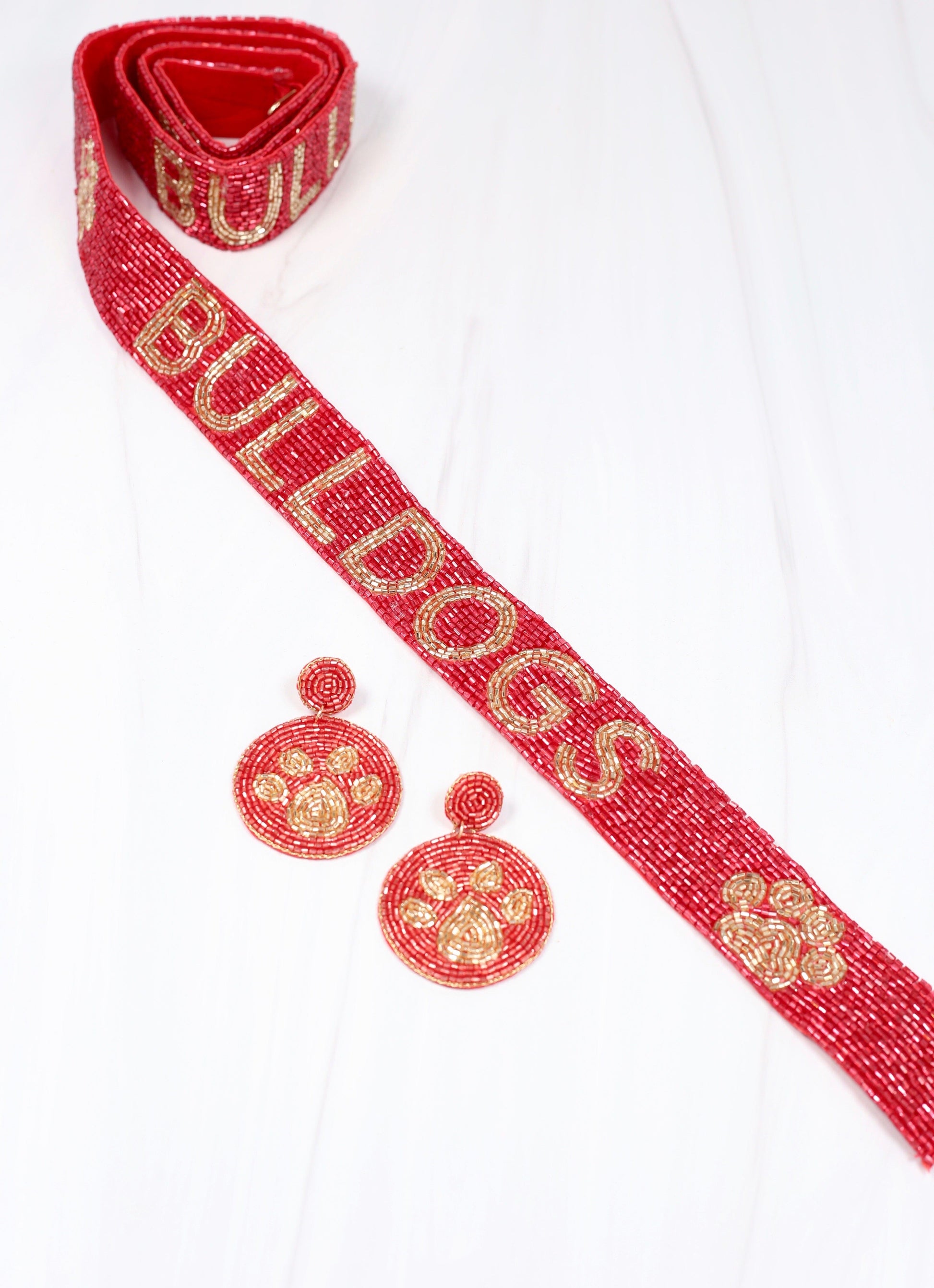 Bulldogs Red Beaded Crossbody Strap - Caroline Hill