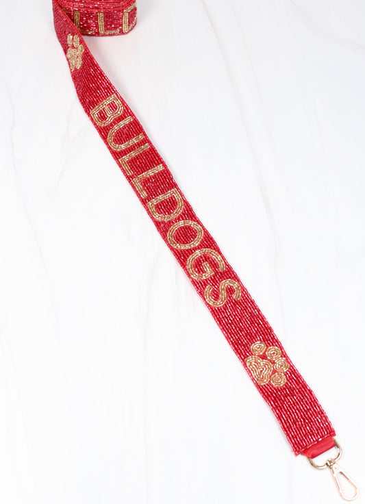 Bulldogs Red Beaded Crossbody Strap - Caroline Hill