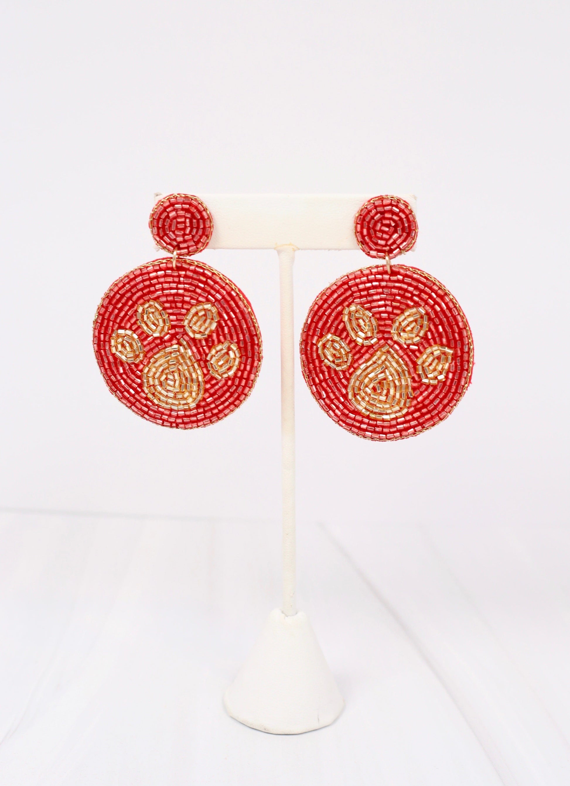 Bulldogs Red Paw Print Earrings - Caroline Hill