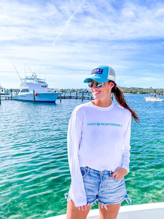 Chest Logo Performance Long Sleeve - White/Aqua - Caroline Hill