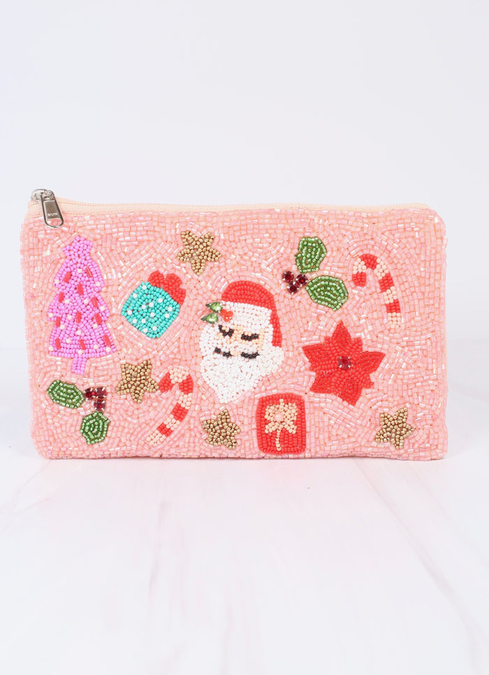 Christmas Moments Beaded Pouch PINK MULTI - Caroline Hill