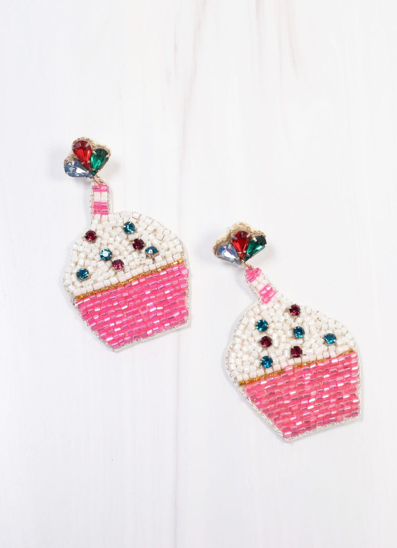 Cupcake Party Beaded Earring PINK - Caroline Hill