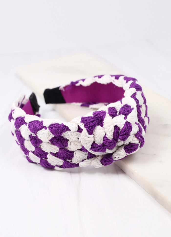 Danton Crochet Headband PURPLE WHITE - Caroline Hill