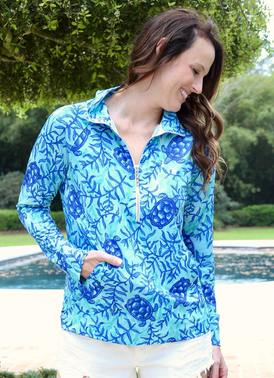 Elizabeth Coco Bay Turtles Half Zip Pullover - Caroline Hill