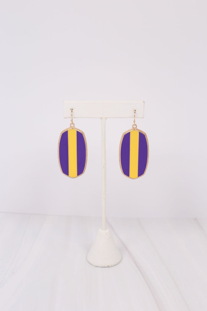 End Zone Striped Drop Earring PURPLE YELLOW - Caroline Hill