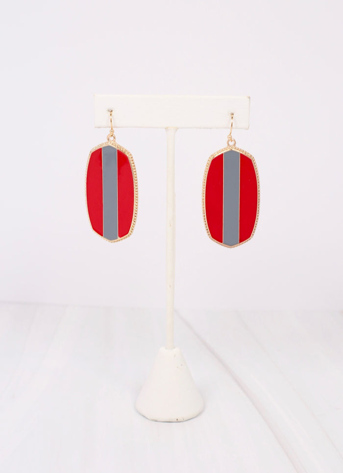 End Zone Striped Drop Earring RED GRAY - Caroline Hill