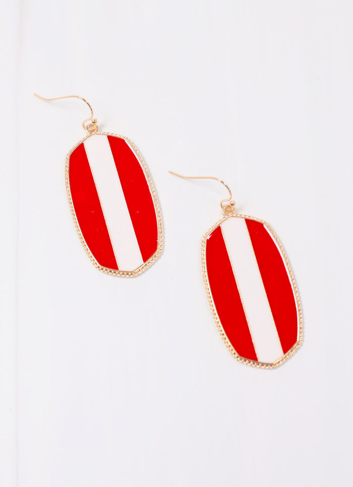 End Zone Striped Drop Earring RED WHITE - Caroline Hill