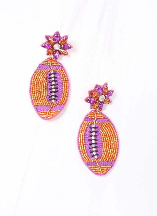 Field Goal Embellished Football Earring ORANGE PURPLE - Caroline Hill