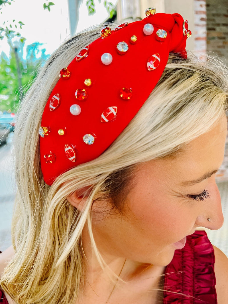 Football Embellished Headband RED - Caroline Hill