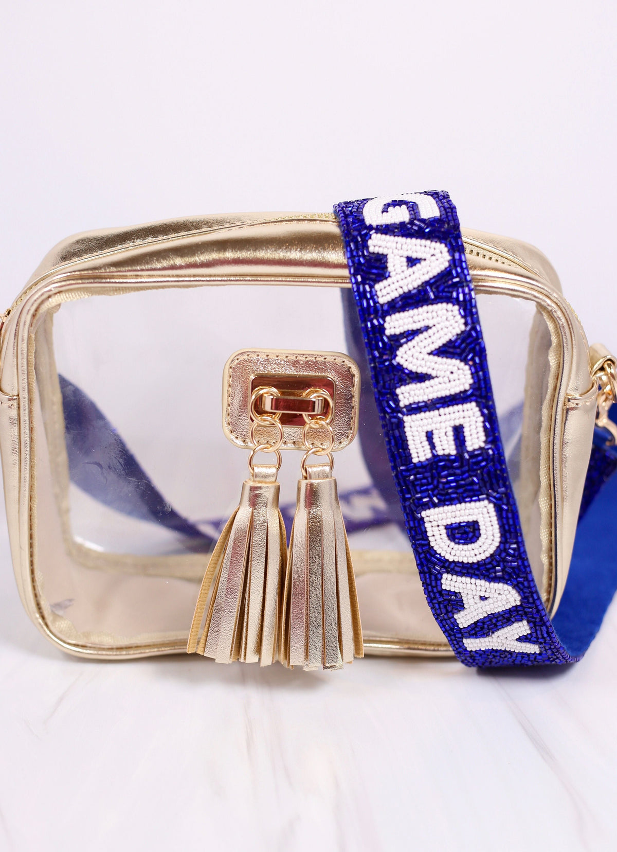 Blue Transparent Mesh-Lined Crossbody Belt Bag - Live Love Gameday