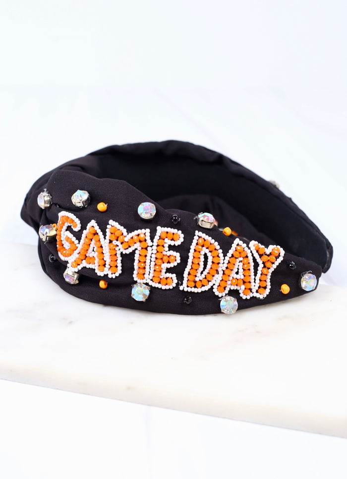 Game Day Embellished Headband BLACK ORANGE - Caroline Hill