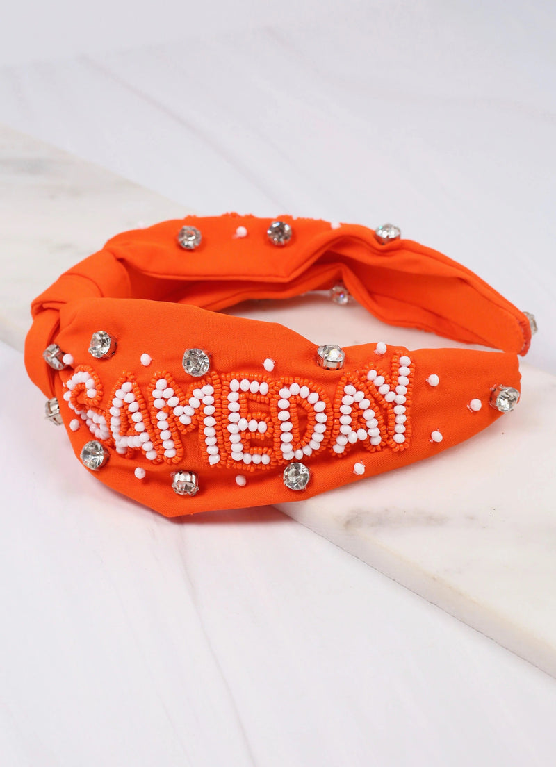 Game Day Embellished Headband ORANGE WHITE - Caroline Hill