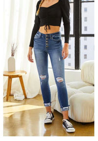 Girl Next Door Button Fly Distressed Jeans - Caroline Hill