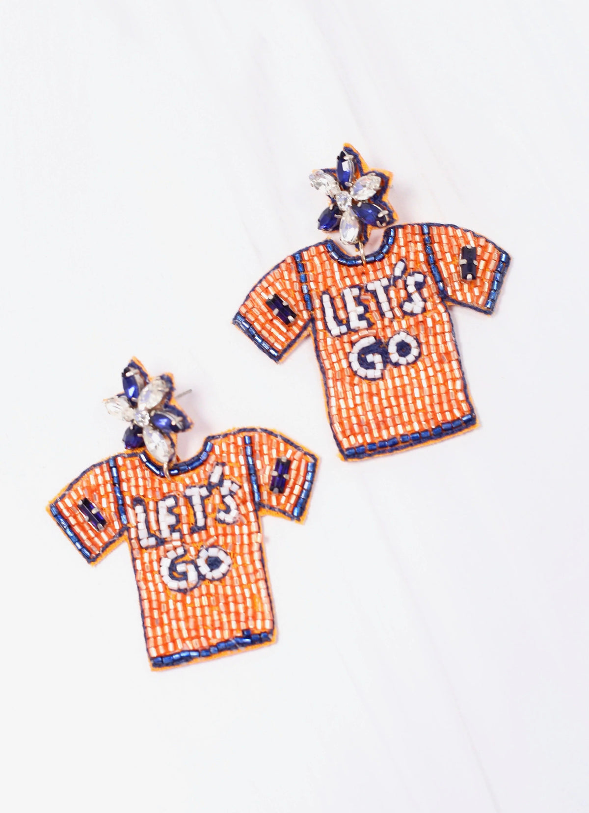 Let's Go Jersey Beaded Earring ORANGE NAVY - Caroline Hill