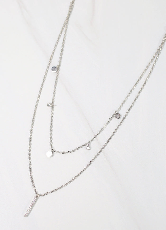 Life is Simple Layered CZ Bar Necklace SILVER - Caroline Hill