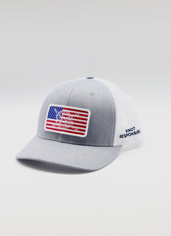 Limited Edition USA Patch Trucker Hat- Grey/White - Caroline Hill