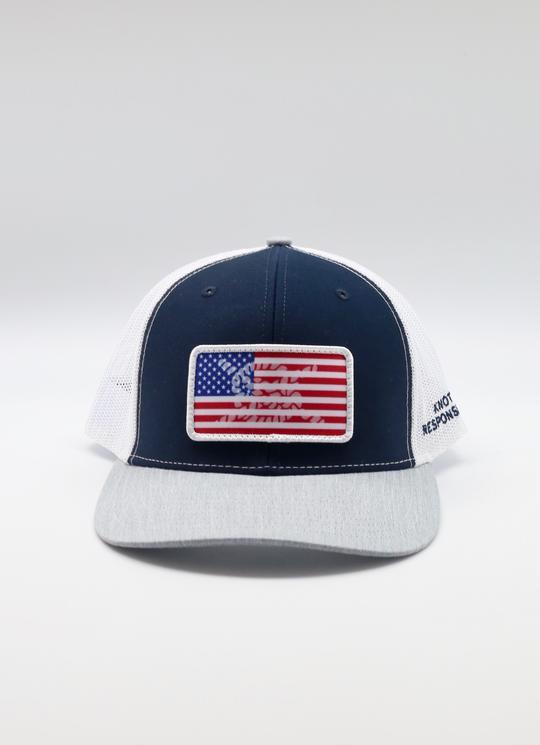 Limited Edition USA Patch Trucker Hat- Navy/White/Grey - Caroline Hill