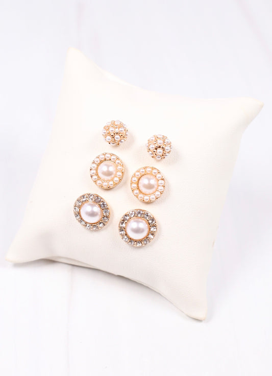 Munro Pearl Stud Earring Set GOLD - Caroline Hill