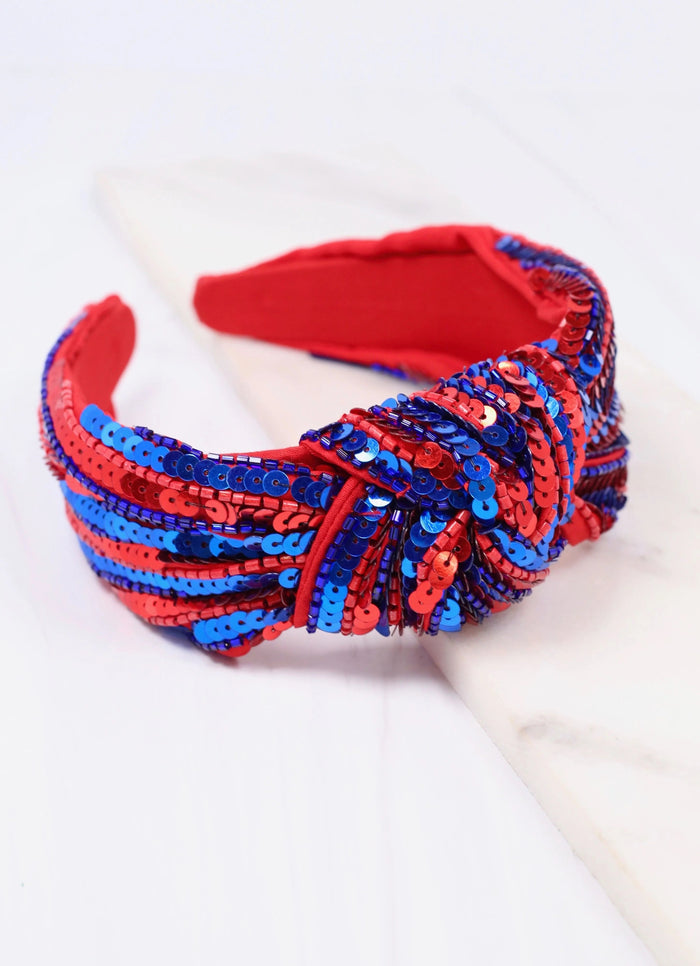 Natasha Sequin Striped Headband BLUE RED - Caroline Hill