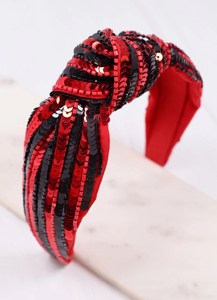 Natasha Sequin Striped Headband RED BLACK - Caroline Hill
