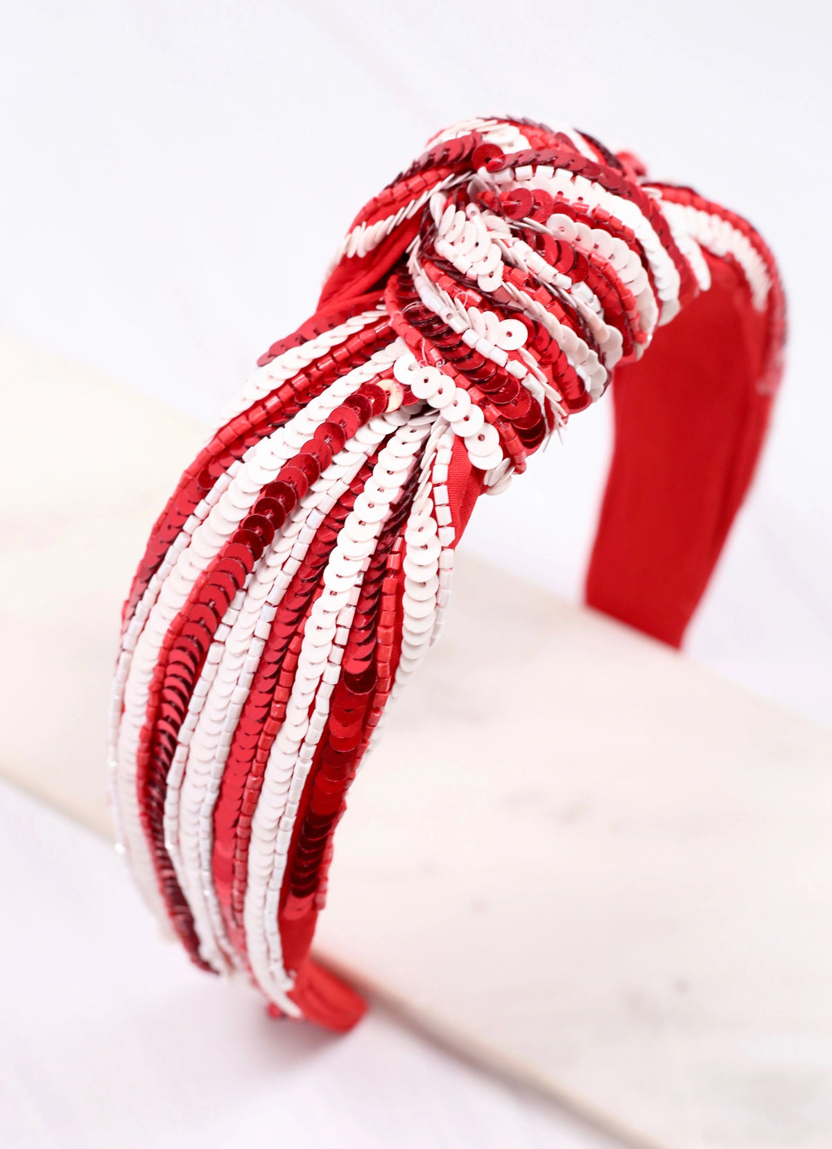 Natasha Sequin Striped Headband RED WHITE - Caroline Hill