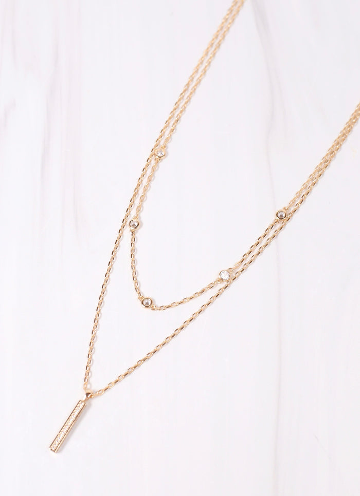 Oliver Layered Necklace with CZ Bar GOLD - Caroline Hill