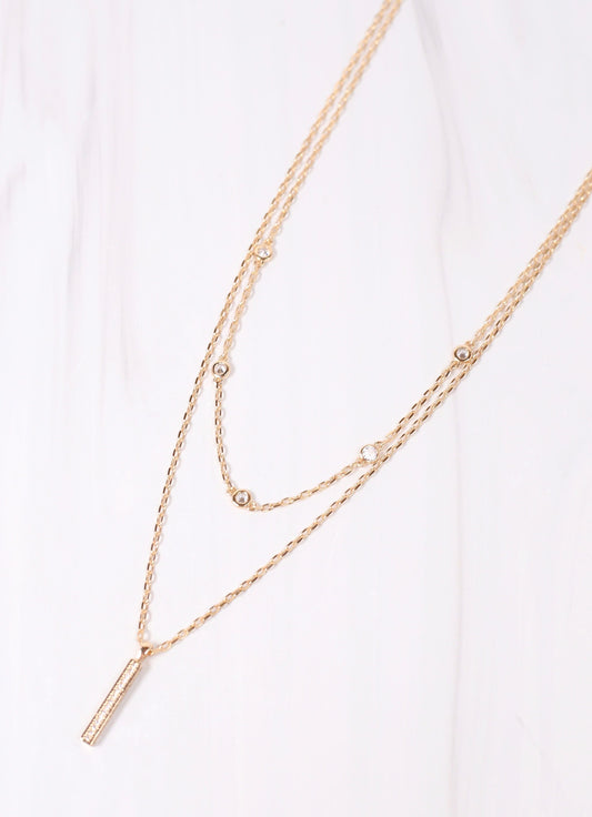 Oliver Layered Necklace with CZ Bar GOLD - Caroline Hill