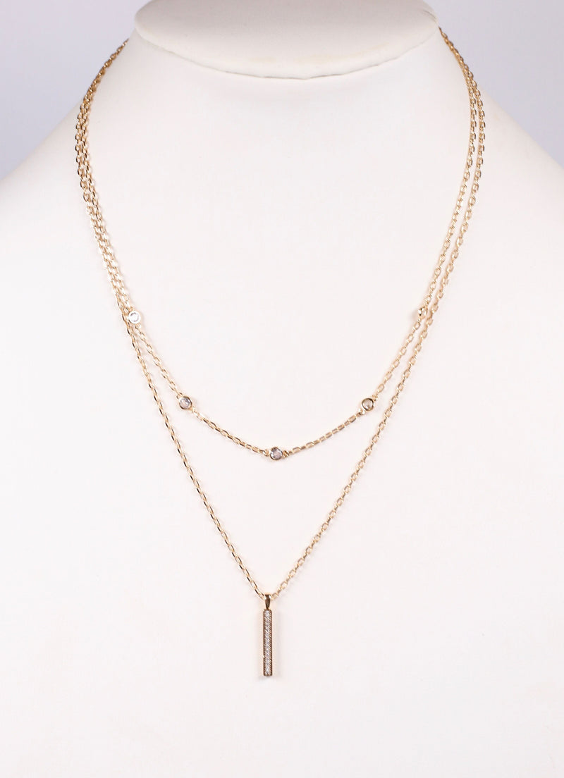 Oliver Layered Necklace with CZ Bar GOLD - Caroline Hill