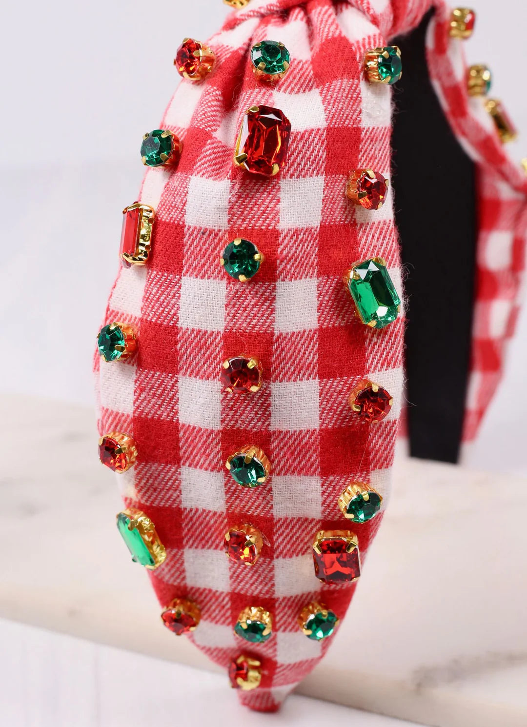 Pammy Plaid Red Jeweled Headnand - Caroline Hill