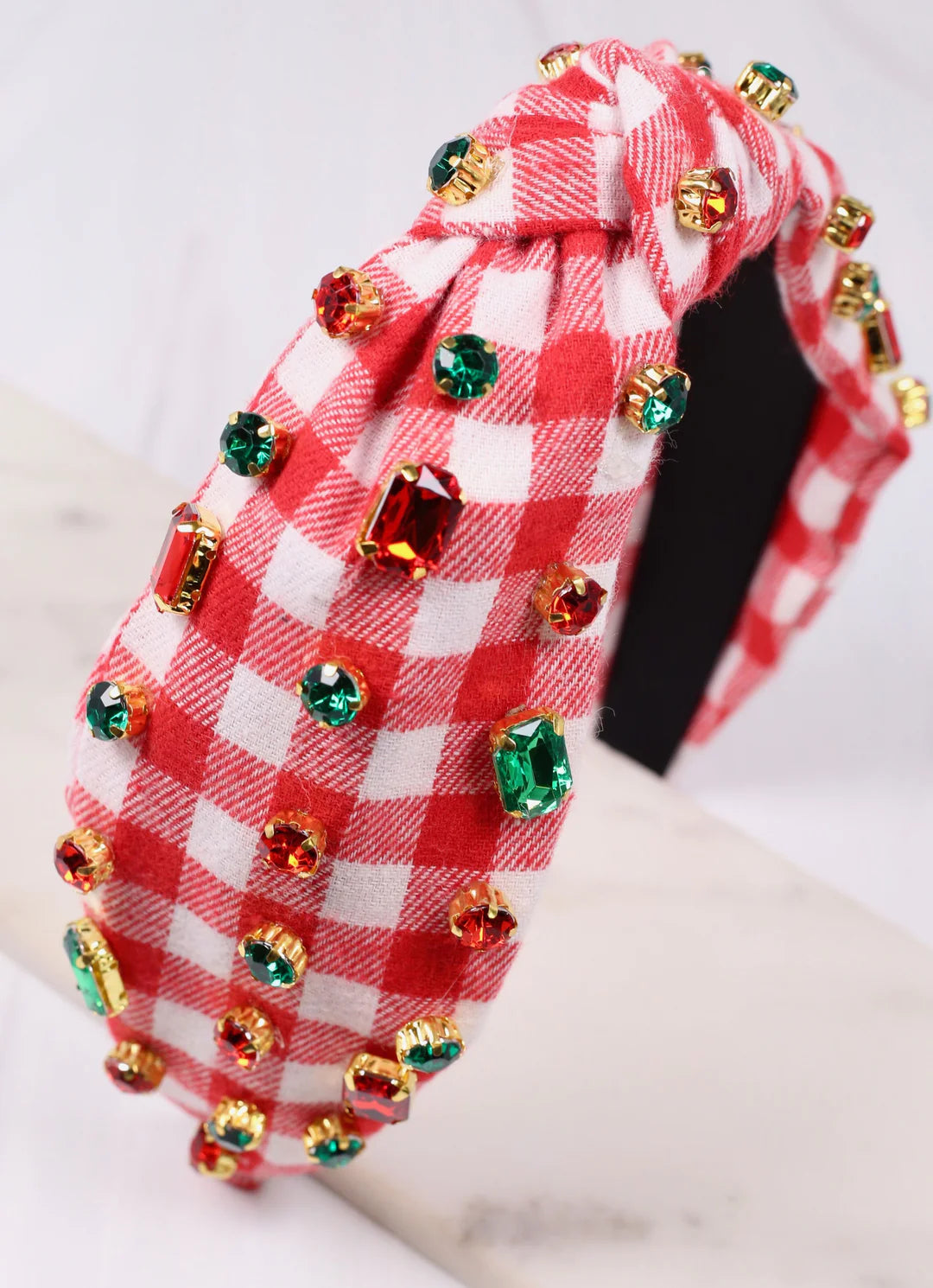 Pammy Plaid Red Jeweled Headnand - Caroline Hill