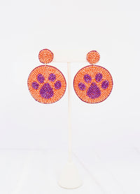 Paw Pride Beaded Earring ORANGE PURPLE - Caroline Hill