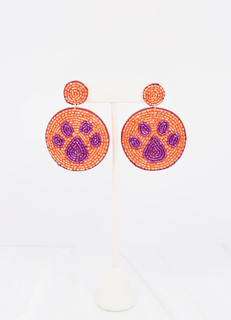 Paw Pride Beaded Earring ORANGE PURPLE - Caroline Hill