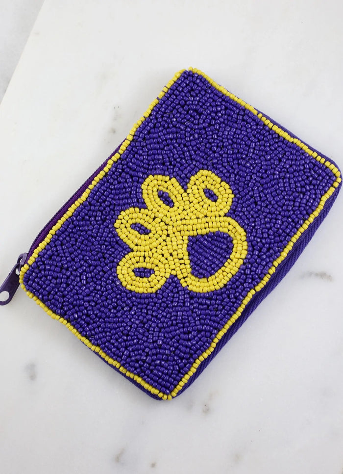 Paw Print Purple Beaded Coin Pouch - Caroline Hill