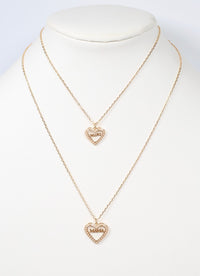 Pearl Lined Heart Mama & Mini Heart Necklace Set GOLD - Caroline Hill