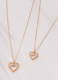 Pearl Lined Heart Mama & Mini Heart Necklace Set GOLD - Caroline Hill