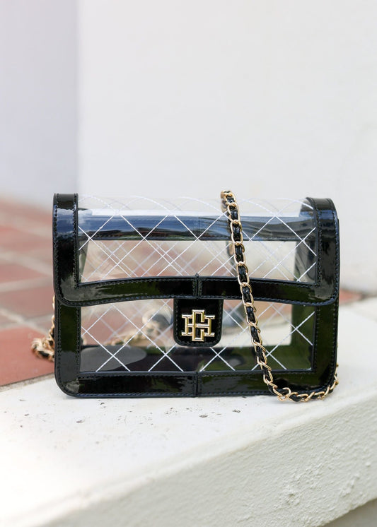 Quinn Quilted Clear Bag BLACK PATENT - Caroline Hill