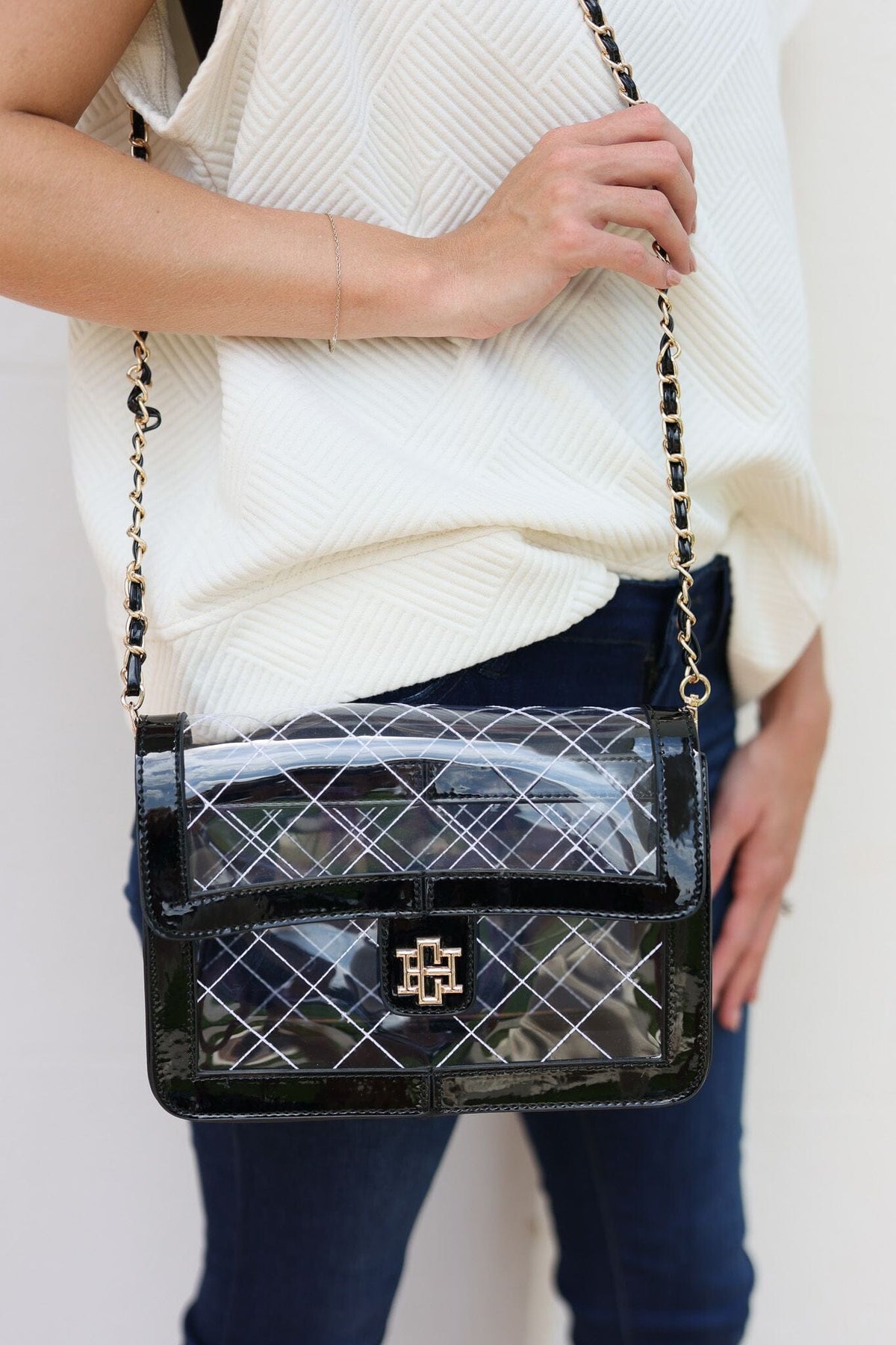 Quinn Quilted Clear Bag BLACK PATENT - Caroline Hill