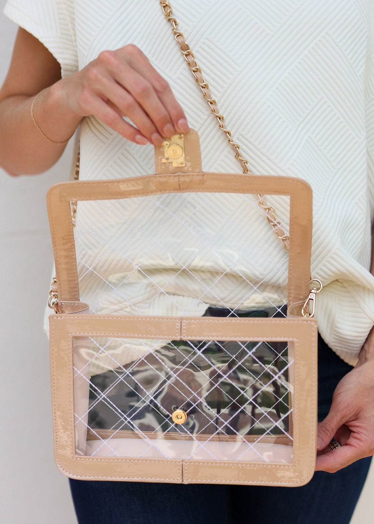 Quinn Quilted Clear Bag NUDE PTENT