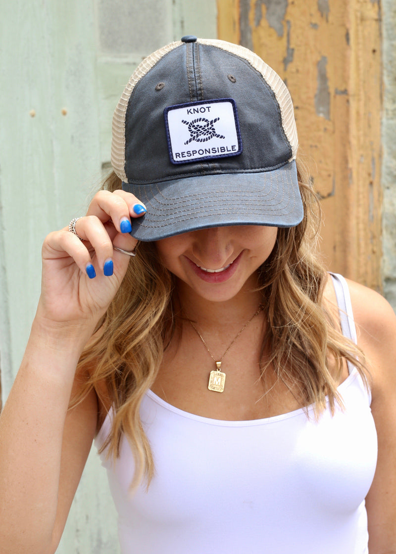 Relaxed Trucker Hat Classic Logo- Washed Navy - Caroline Hill
