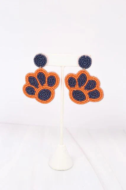 Ryder Paw Print Earring NAVY ORANGE - Caroline Hill