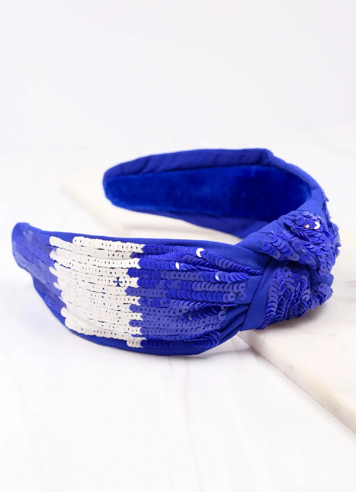 Sanders Sequin Headband ROYAL BLUE WHITE - Caroline Hill