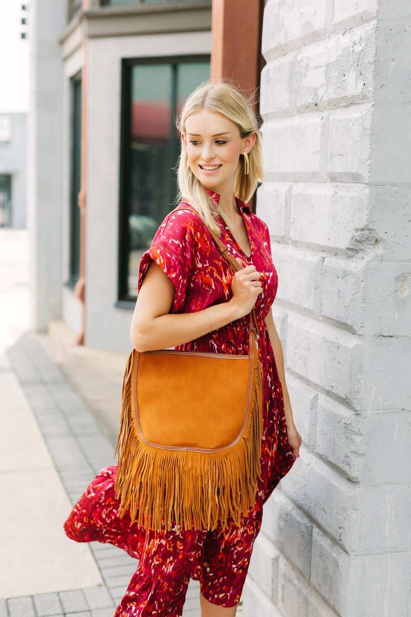 Sawyer Camel Leather Bag with Fringe – Caroline Hill