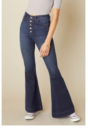 Super Flare Button Fly Dark Wash Jeans - Caroline Hill