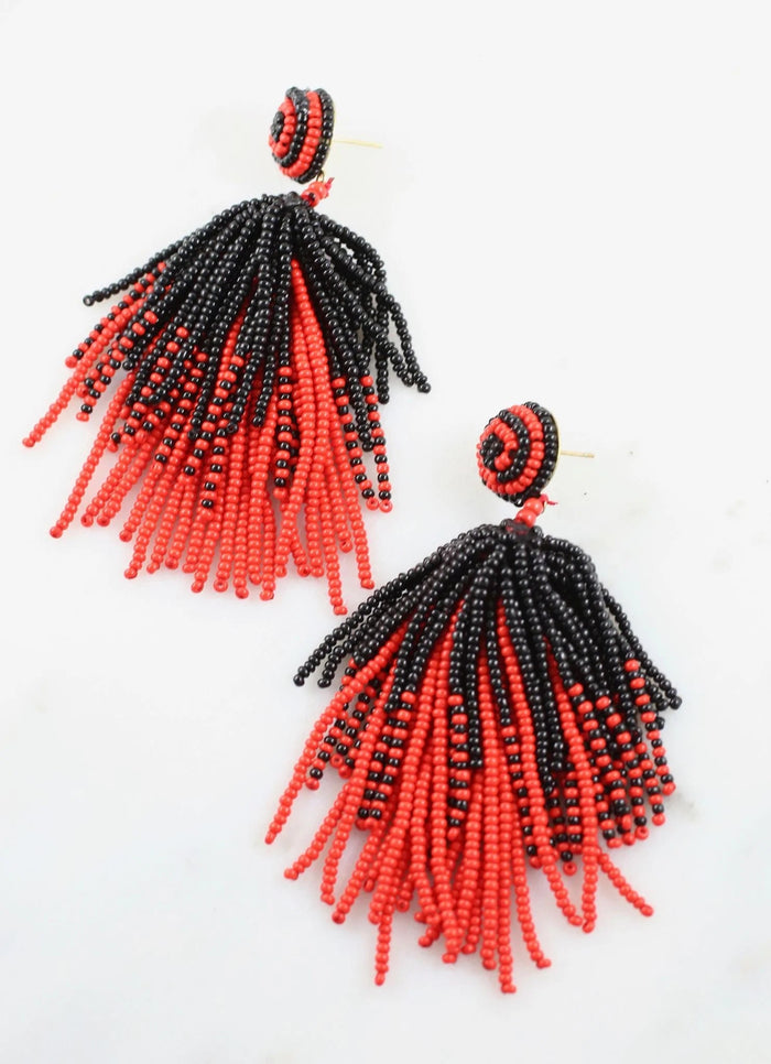 Toomer Black And Red Beaded Tassel Earring - Caroline Hill